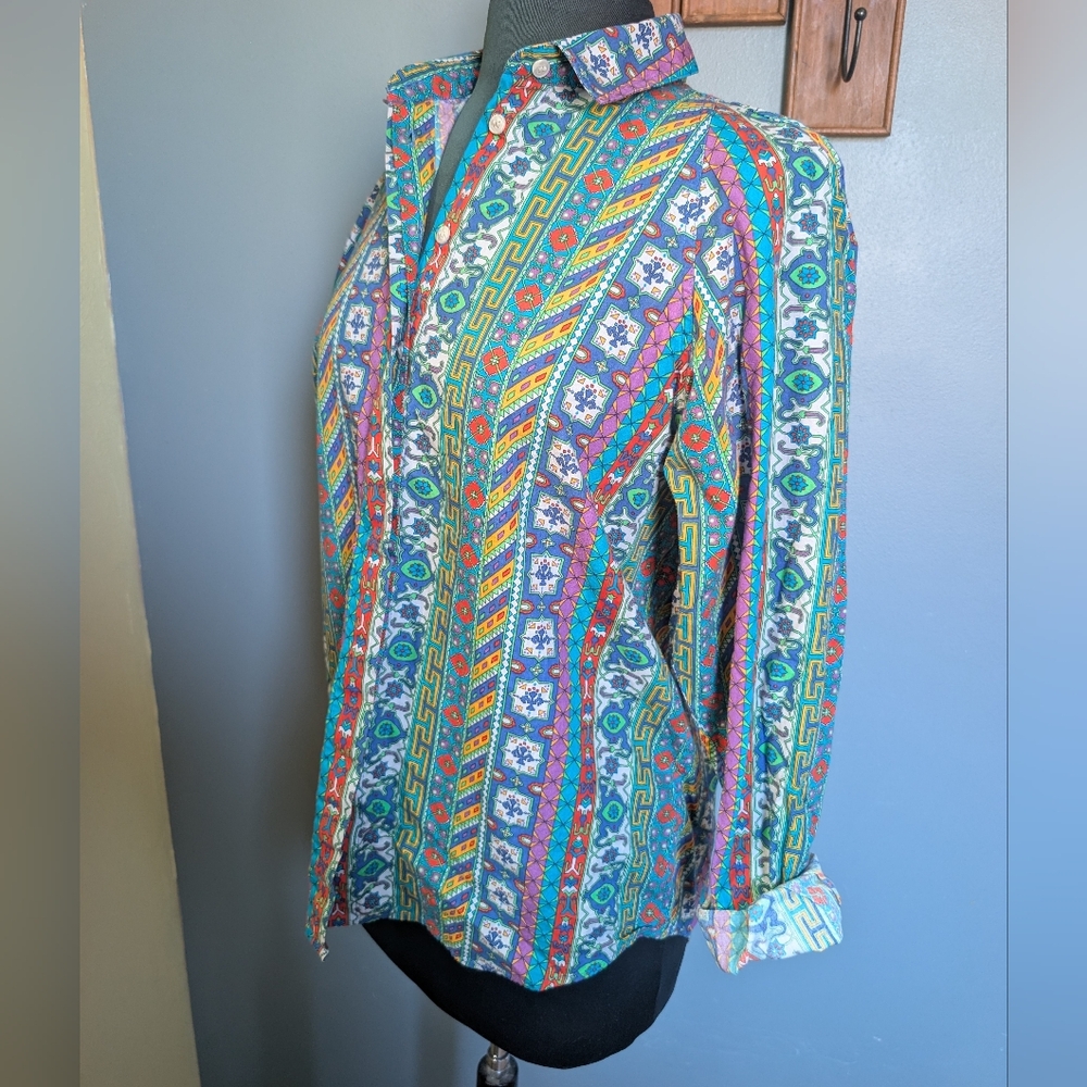 Vintage Preppy Colorful Print Top: 90s Liz Claiborne Blouse